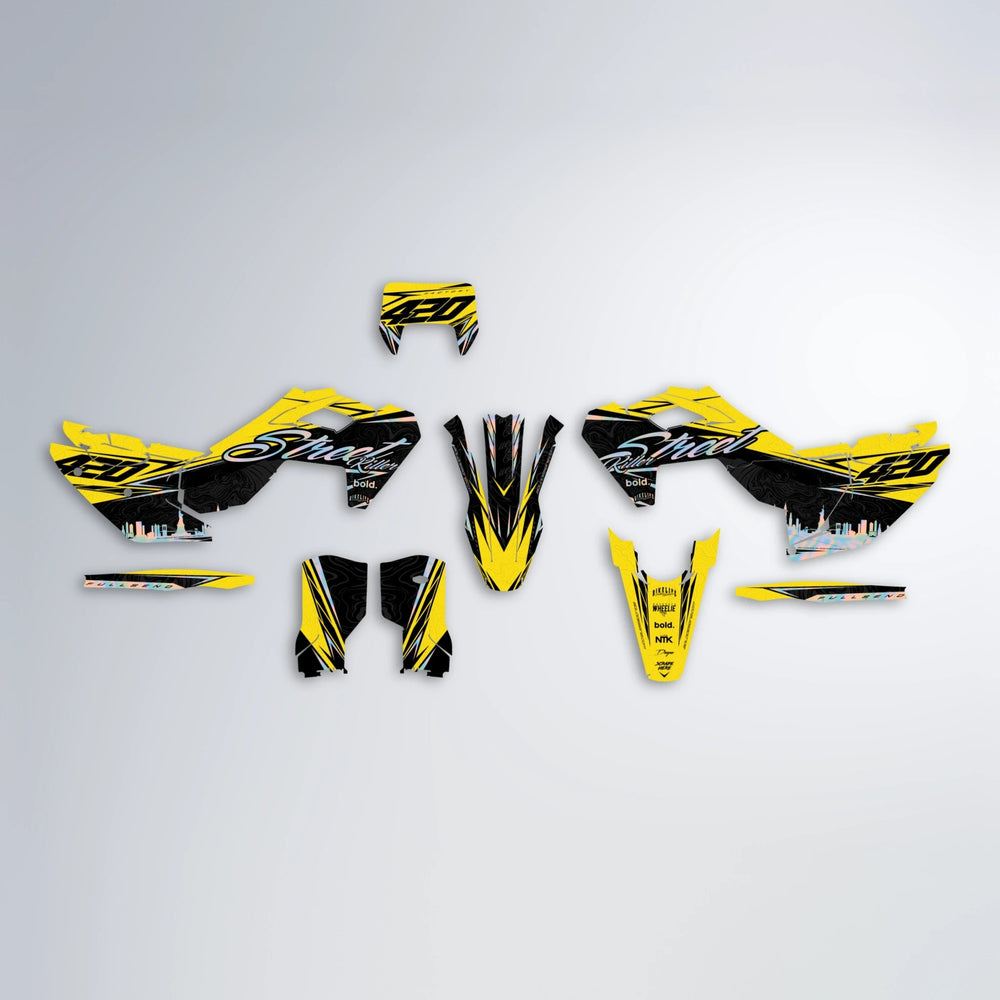 BLAZE Husqvarna FE/TE graphics kit parts layout in Yellow