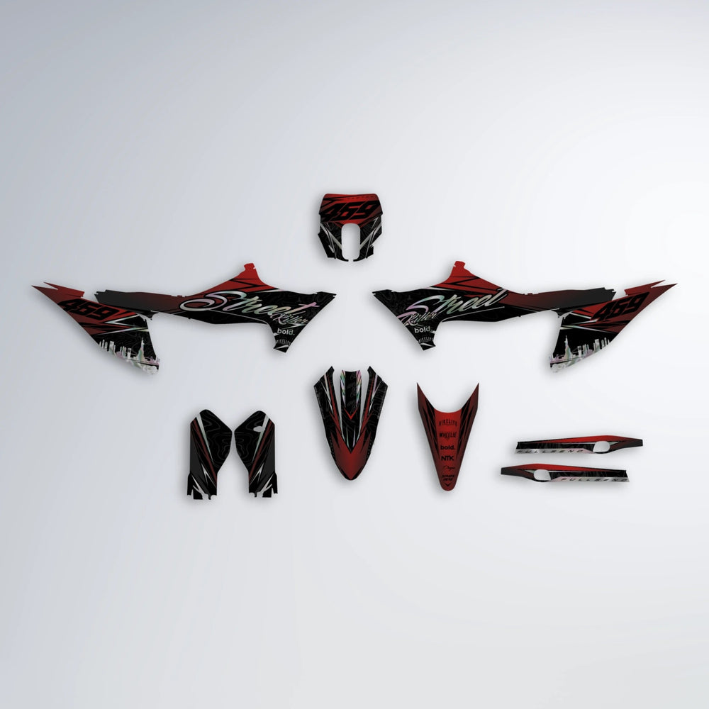 BLAZE Stark Varg MX graphics kit parts layout in Black & Red