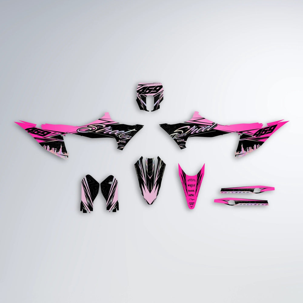 BLAZE Stark Varg MX graphics kit parts layout in Flamingo