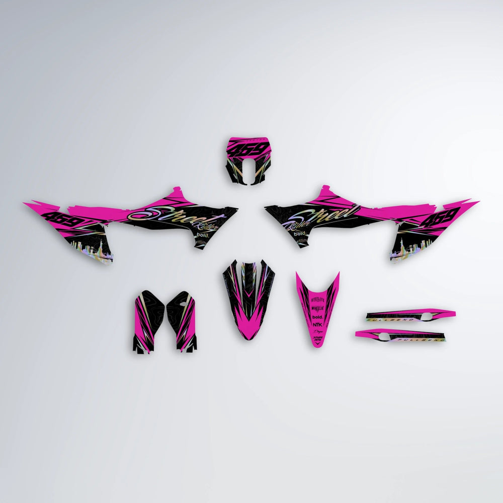 BLAZE Stark Varg MX graphics kit parts layout in Pink