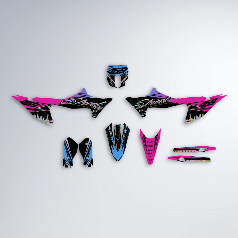 BLAZE Stark Varg MX graphics kit parts layout in Pink & Light Blue