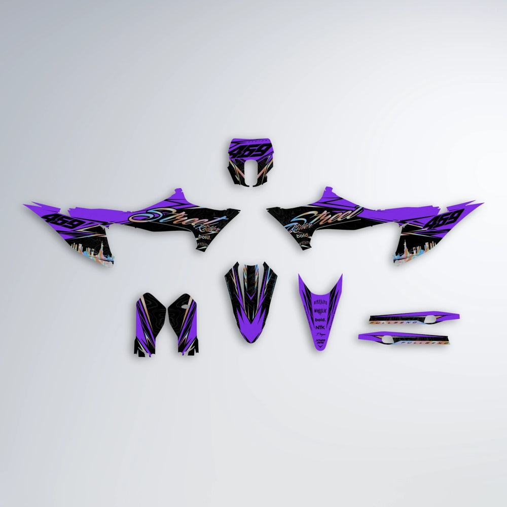 BLAZE Stark Varg MX graphics kit parts layout in Purple
