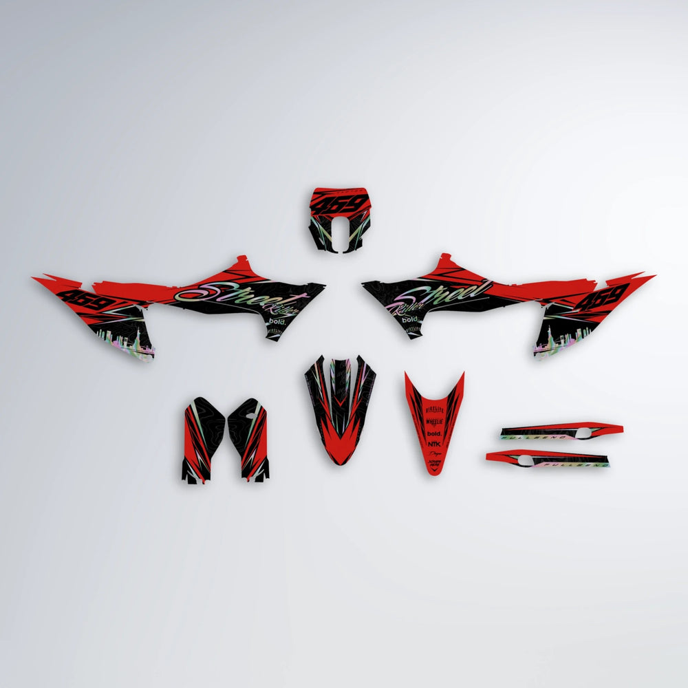 BLAZE Stark Varg MX graphics kit parts layout in Red