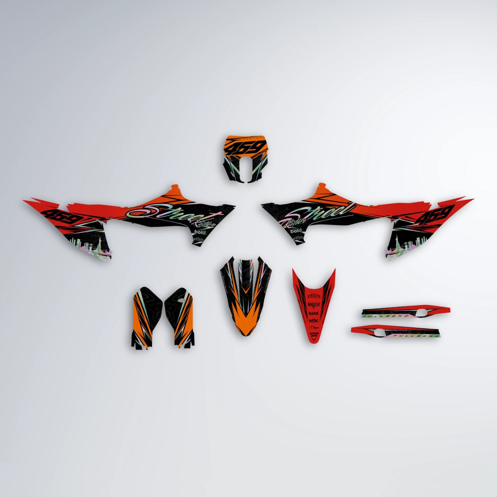 BLAZE Stark Varg MX graphics kit parts layout in Red & Orange