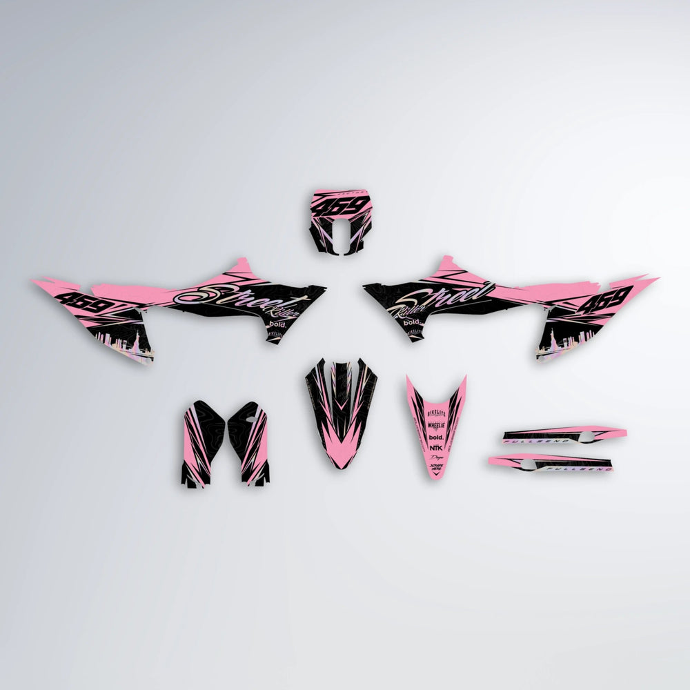 BLAZE Stark Varg MX graphics kit parts layout in Sakura Pink