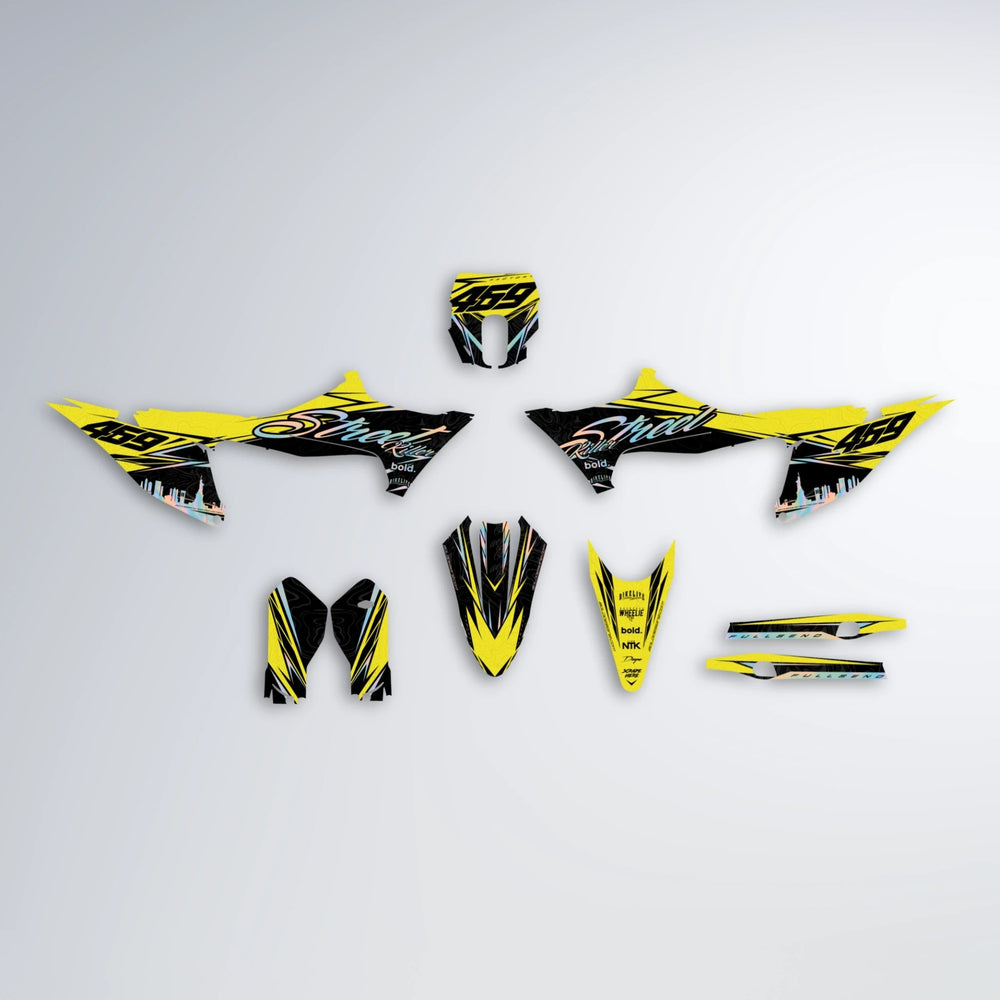 BLAZE Stark Varg MX graphics kit parts layout in Yellow