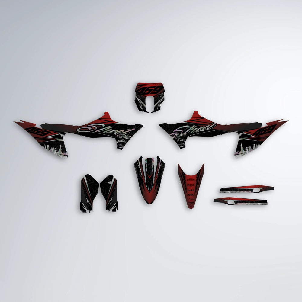 BLAZE Stark Varg SM graphics kit parts layout in Black & Red