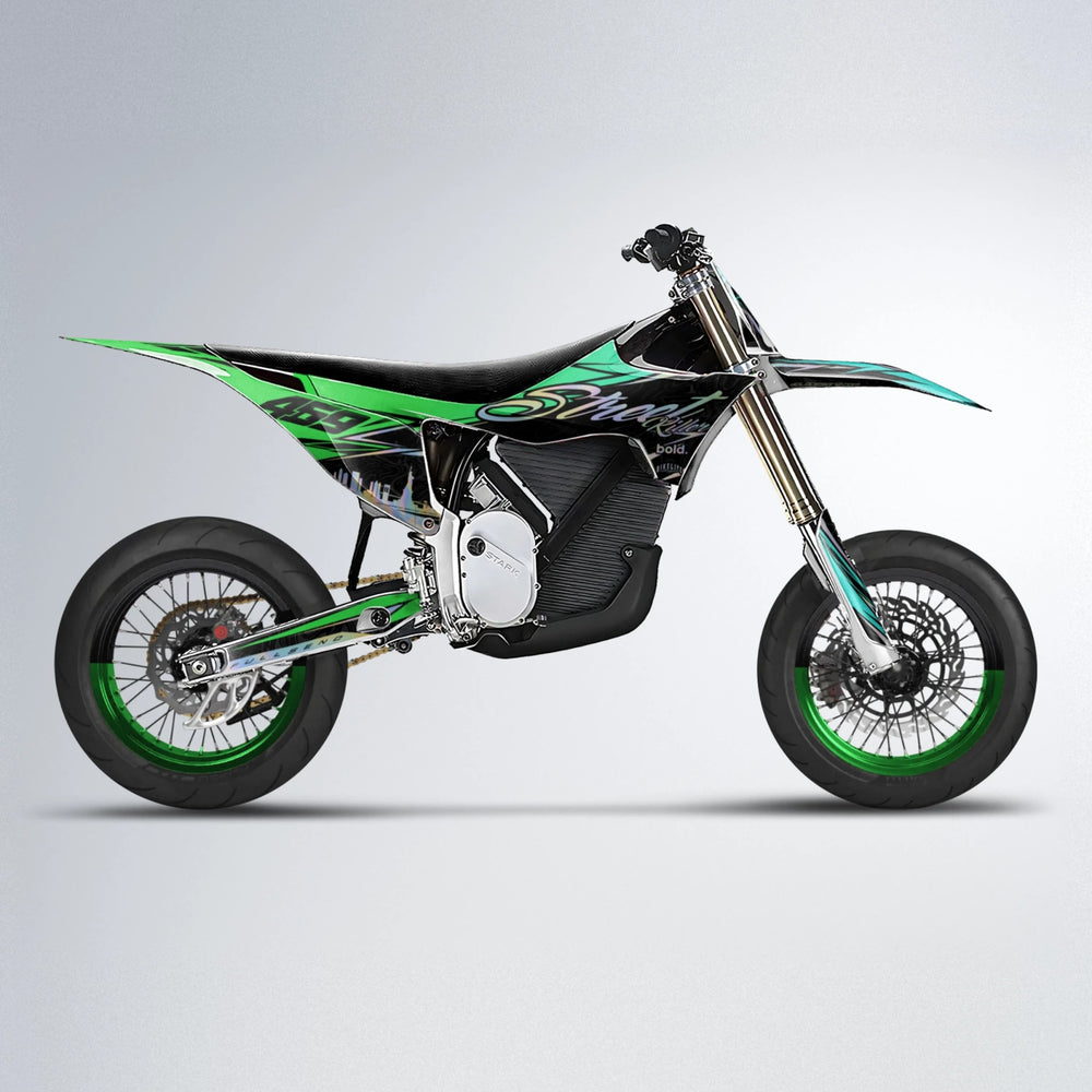 BLAZE Stark Varg SM supermoto graphics kit in Cyan & Green