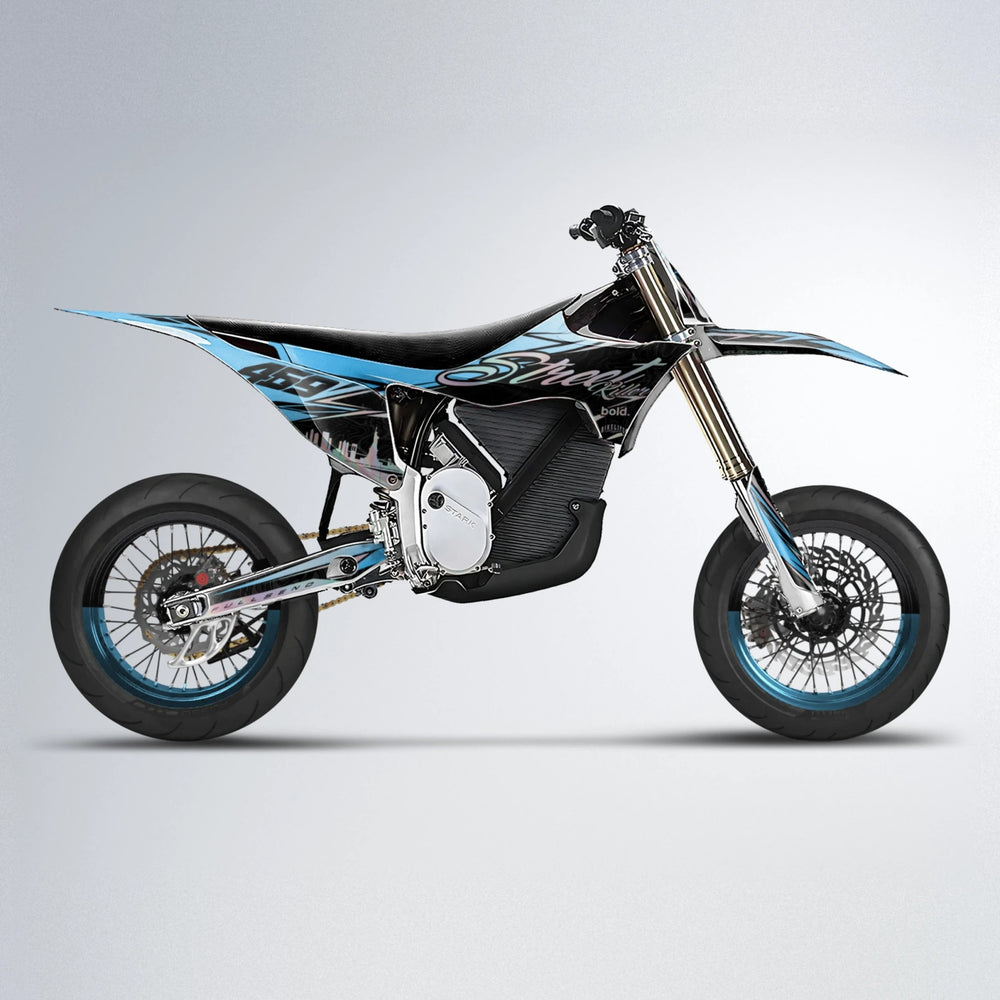 BLAZE Stark Varg SM supermoto graphics kit in Light Blue & White