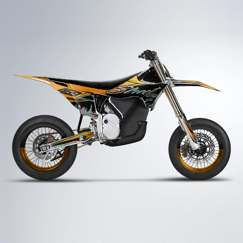 BLAZE Stark Varg SM supermoto graphics kit in Orange & Yellow
