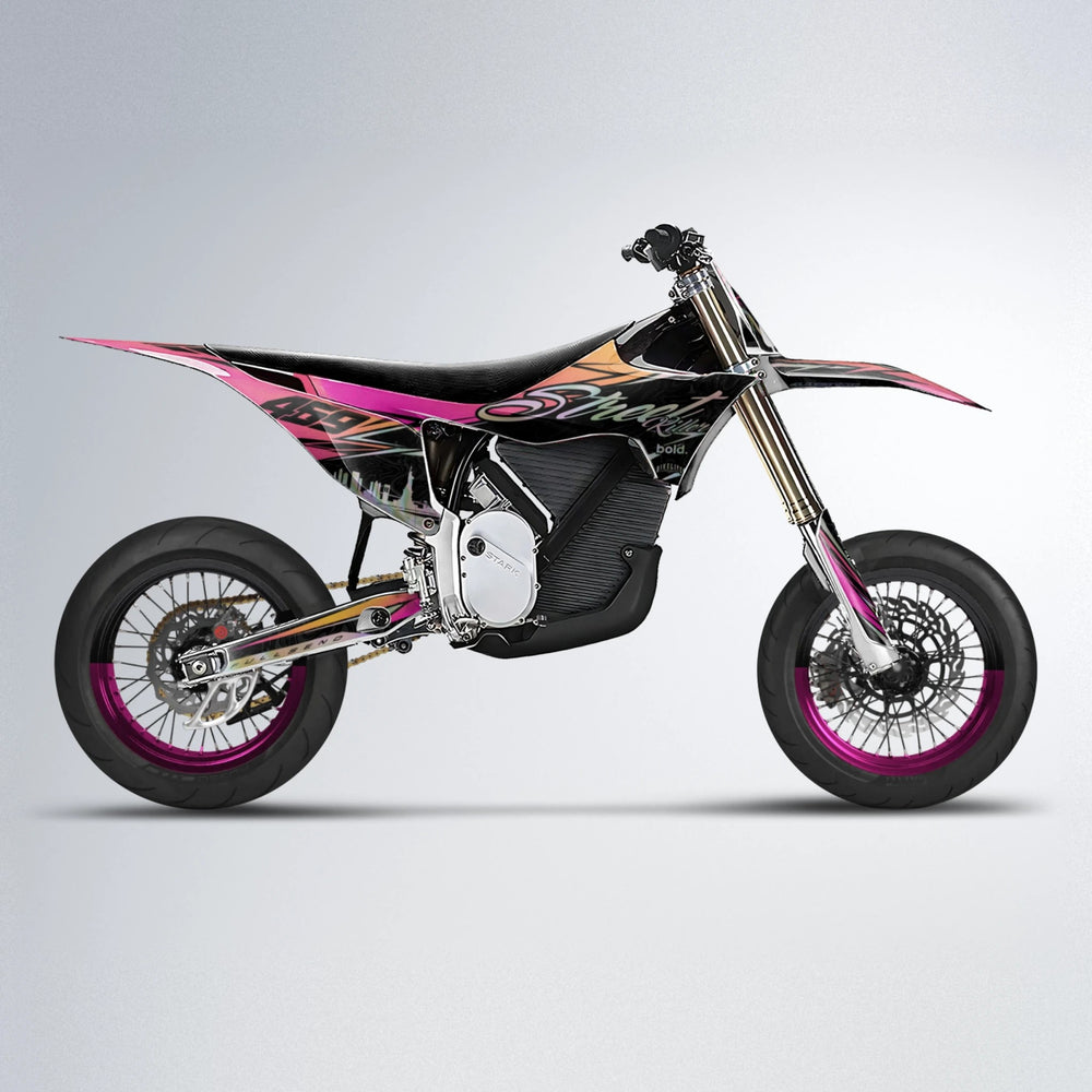 BLAZE Stark Varg SM supermoto graphics kit in Pink & Yellow