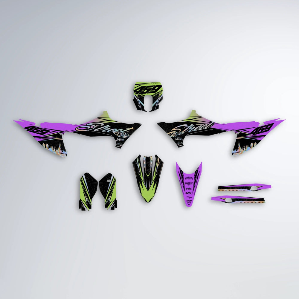 BLAZE Stark Varg SM graphics kit parts layout in Purple & Yellow