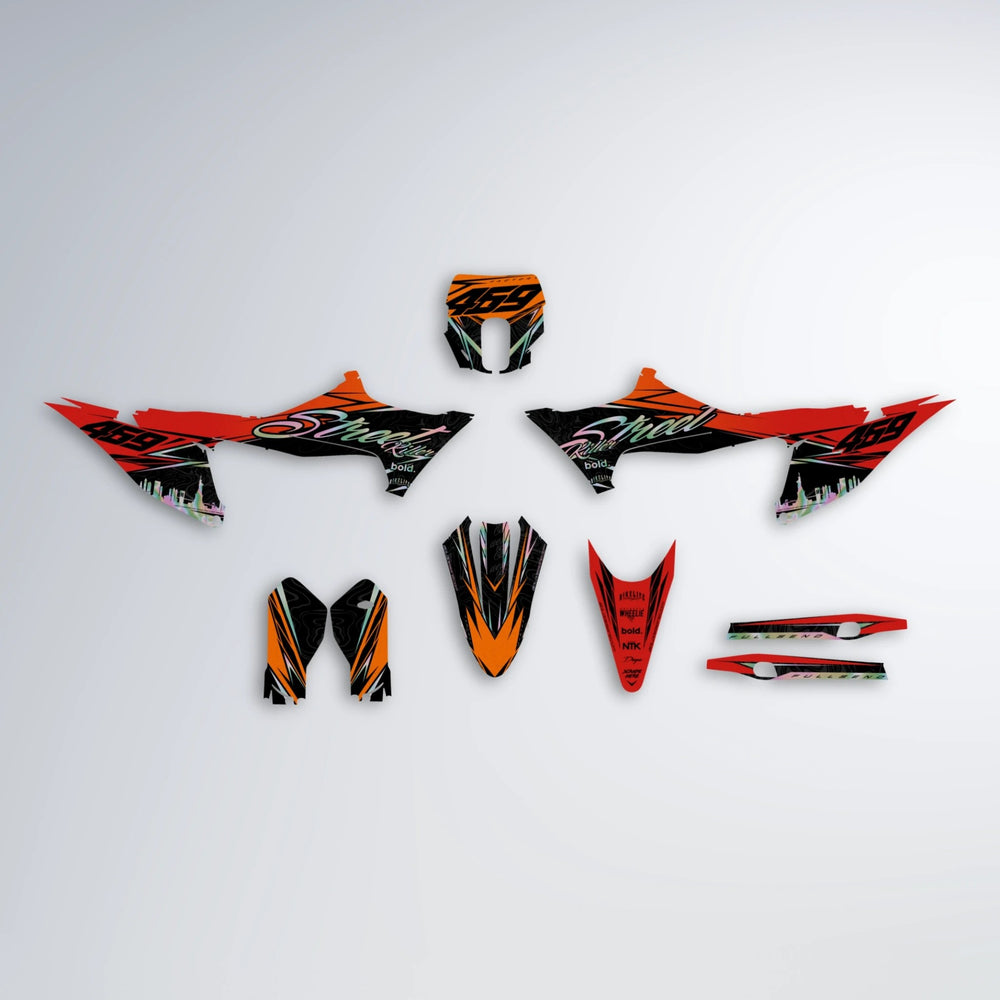 BLAZE Stark Varg SM graphics kit parts layout in Red & Orange