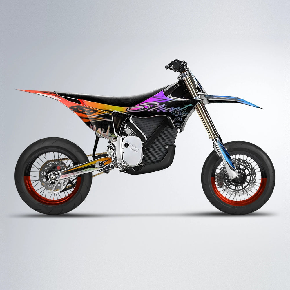 BLAZE Stark Varg SM supermoto graphics kit in Sunset Fade