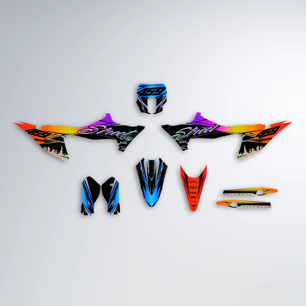 BLAZE Stark Varg SM graphics kit parts layout in Sunset Fade