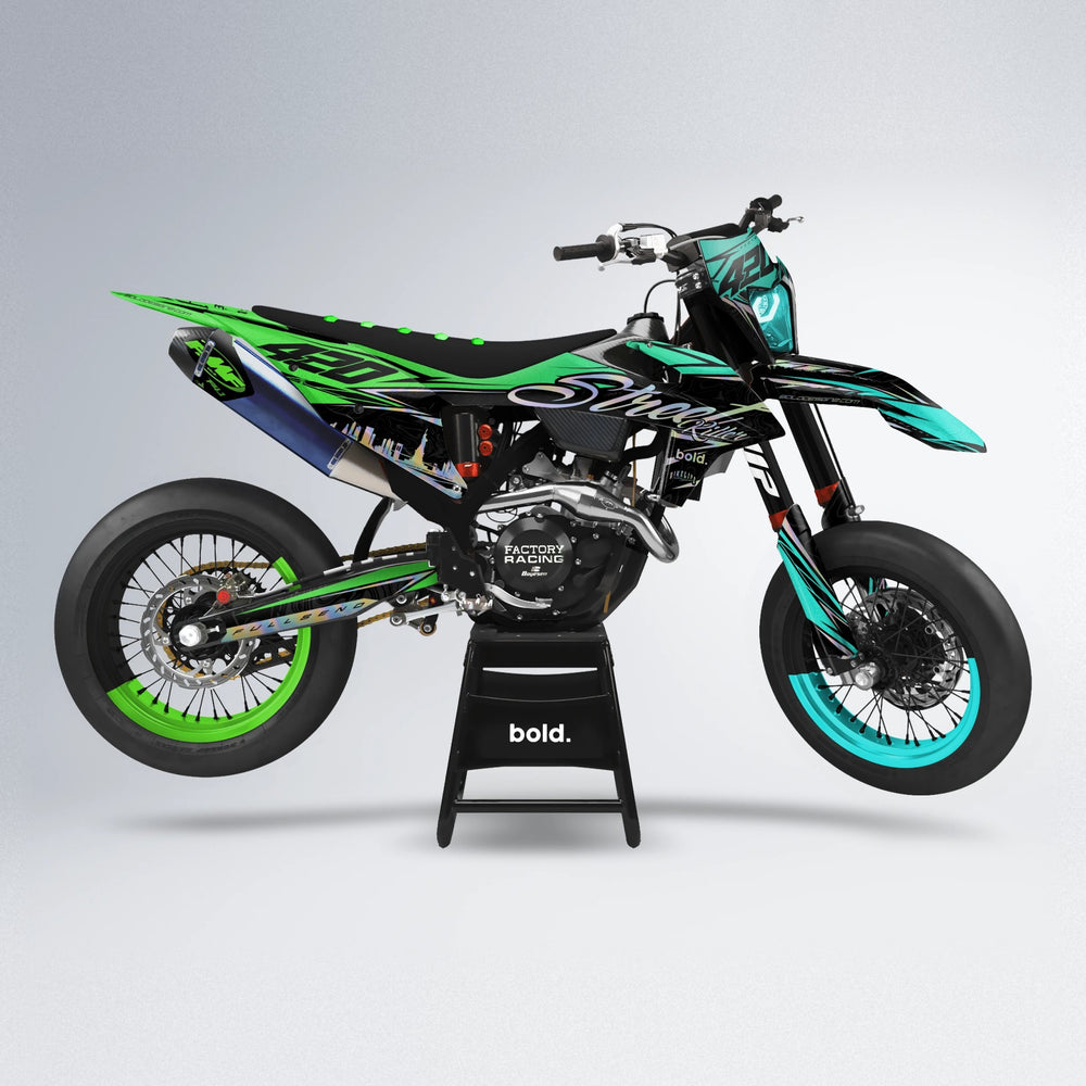 BLAZE supermoto graphics kit in Cyan & Green