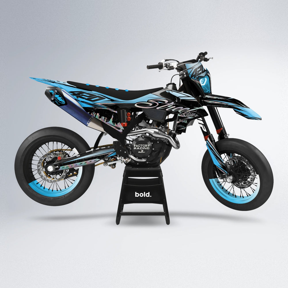 BLAZE supermoto graphics kit in Light Blue & White