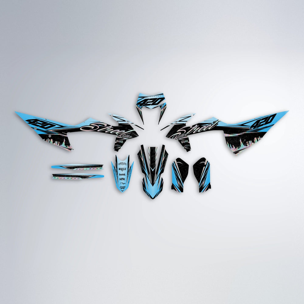 BLAZE graphics kit parts layout in Light Blue & White