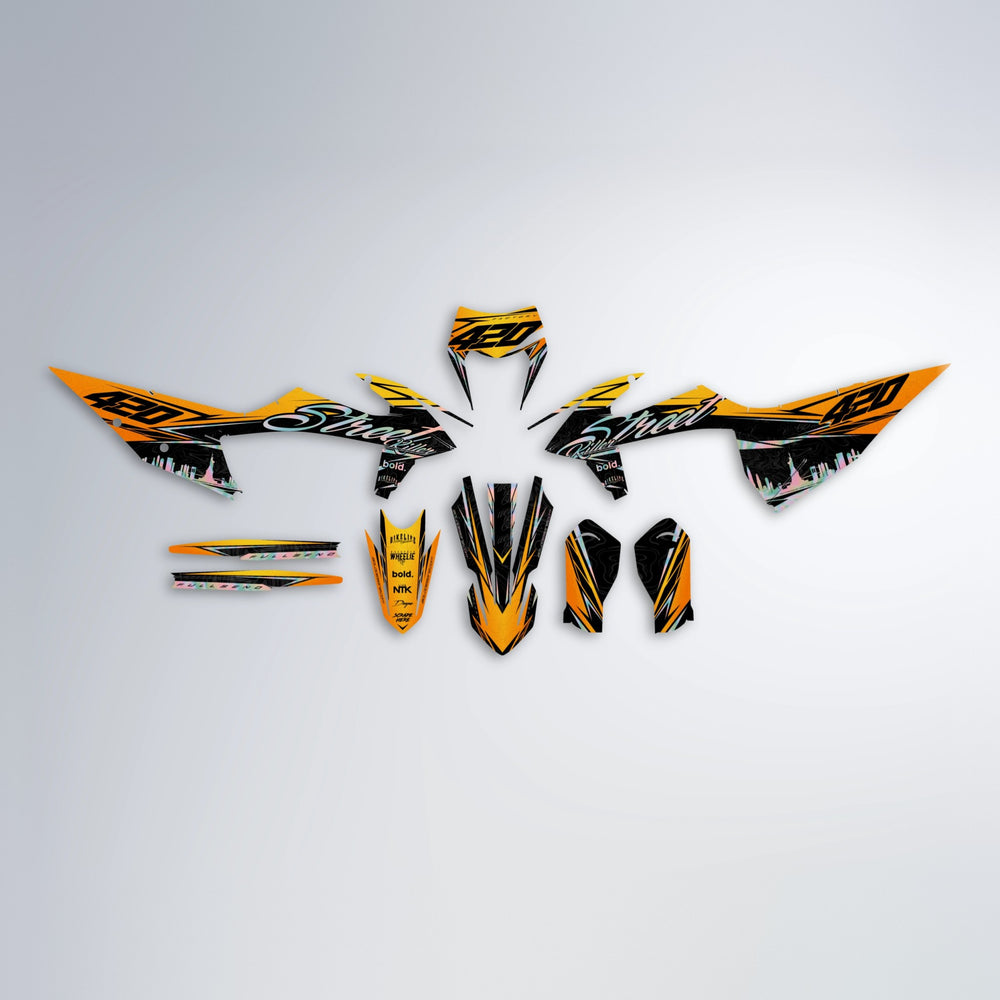 BLAZE graphics kit parts layout in Orange & Yellow