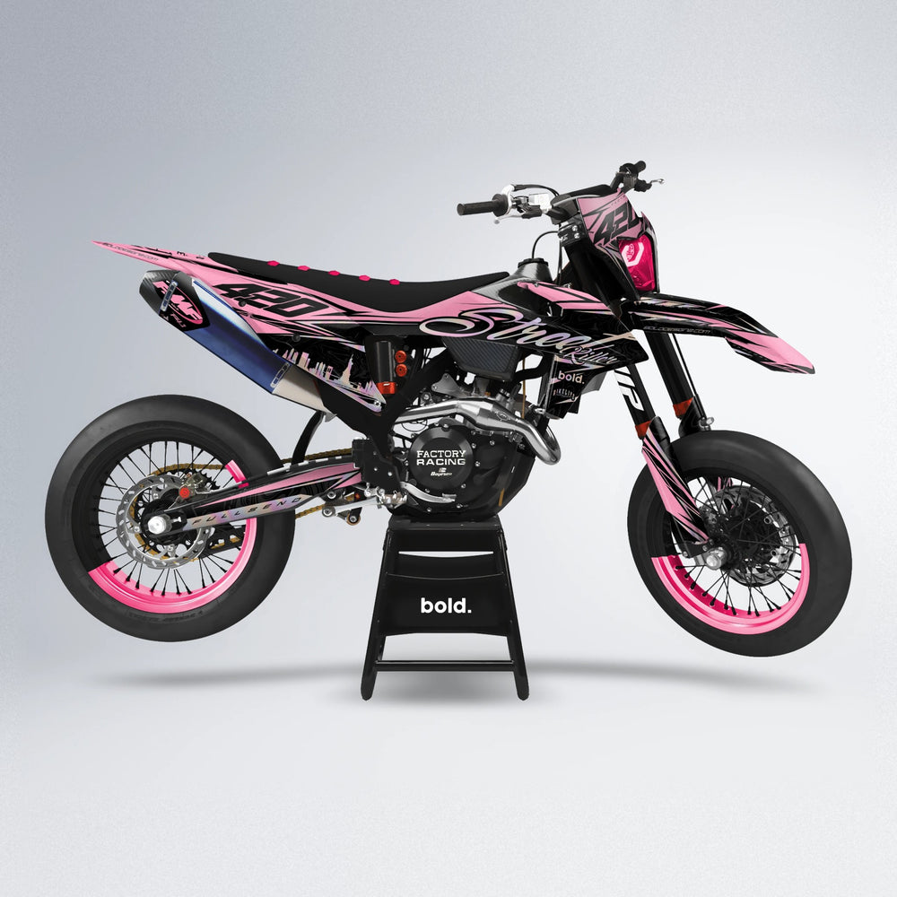 BLAZE supermoto graphics kit in Sakura Pink
