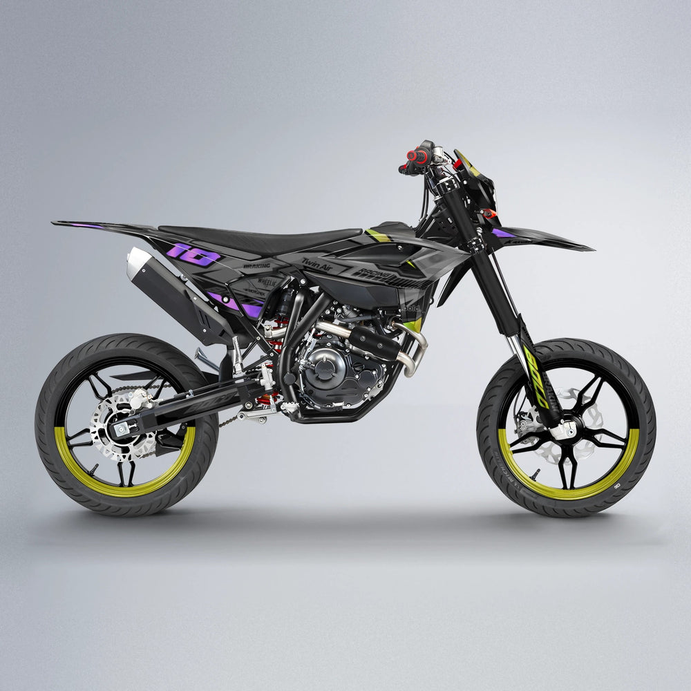BRANDER Beta supermoto graphics kit in Purple & Yellow