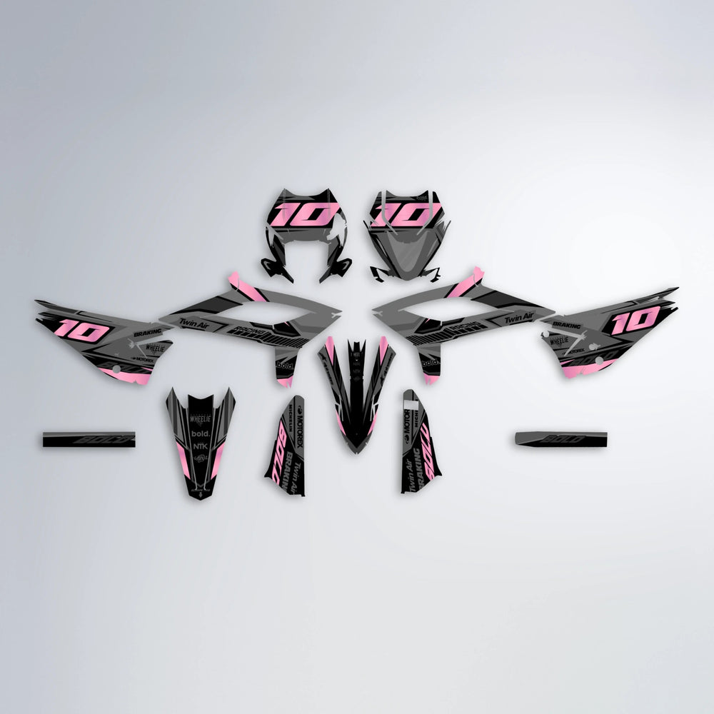 BRANDER Beta graphics kit parts layout in Sakura Pink