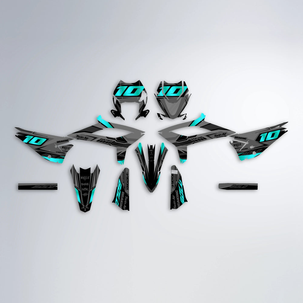 BRANDER Beta graphics kit parts layout in Teal