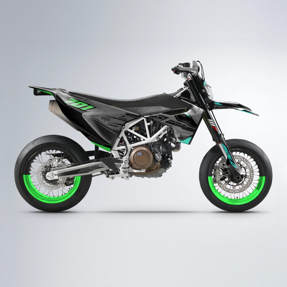 BRANDER Husqvarna 701 supermoto graphics kit in Cyan & Green
