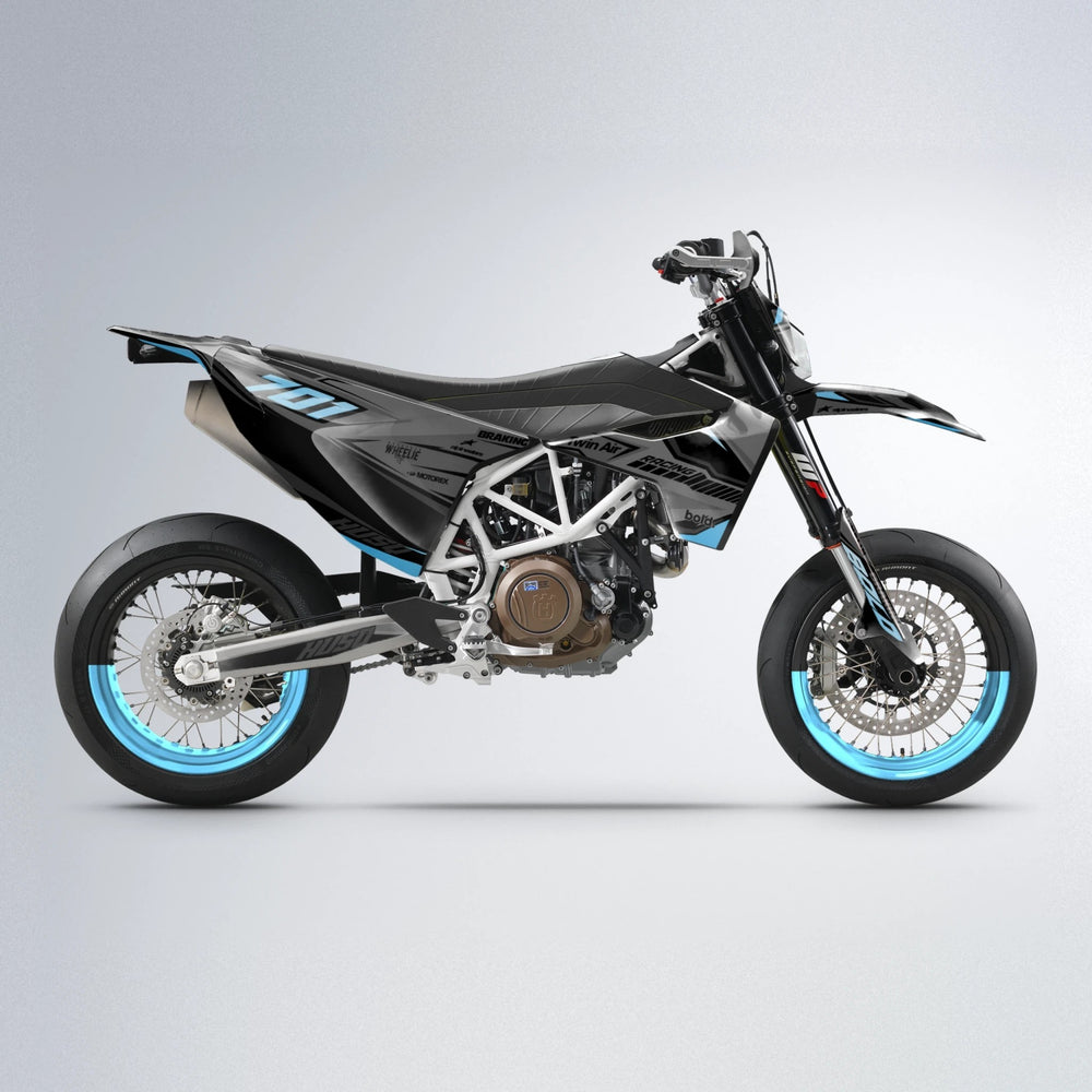 BRANDER Husqvarna 701 supermoto graphics kit in Light Blue & White