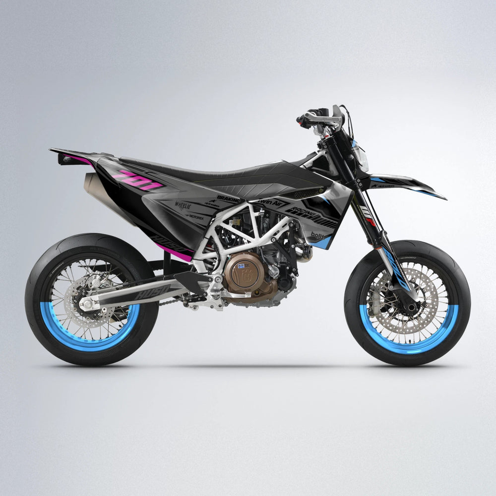 BRANDER Husqvarna 701 supermoto graphics kit in Pink & Light Blue