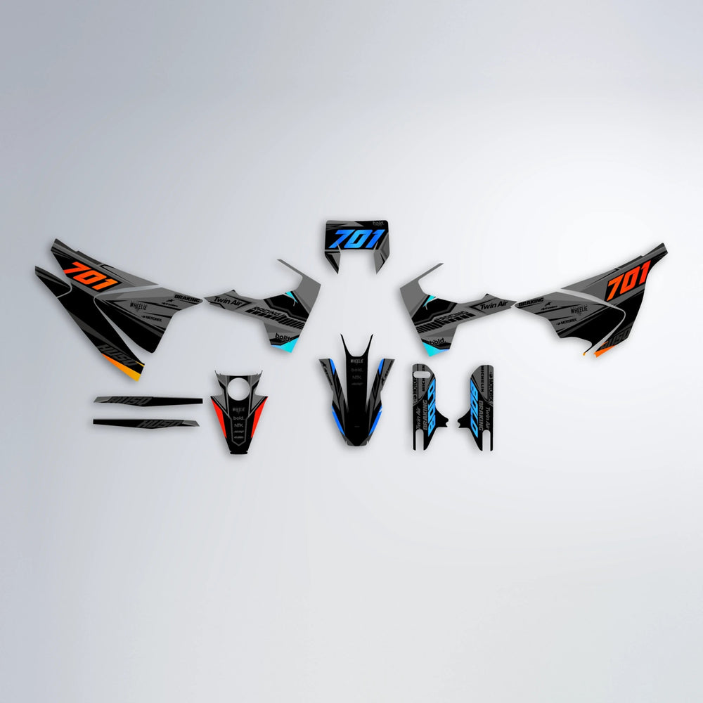 BRANDER Husqvarna 701 graphics kit parts layout in Sunset Fade