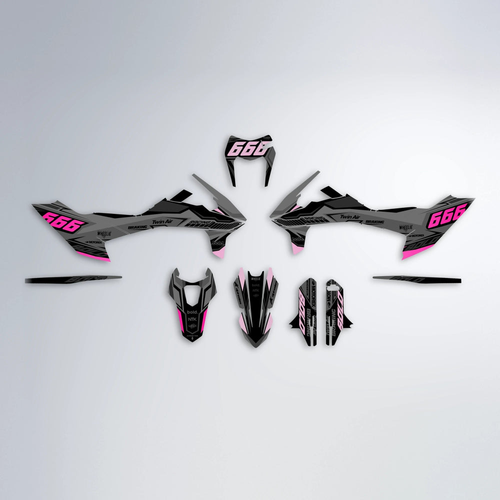 BRANDER KTM SMC 690 graphics kit parts layout in Flamingo