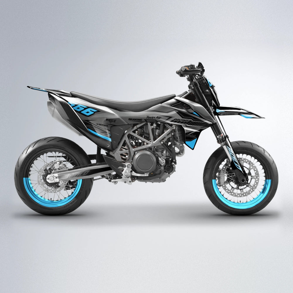 BRANDER KTM SMC 690 supermoto graphics kit in Light Blue & White