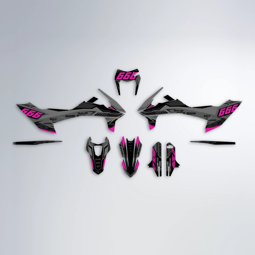 BRANDER KTM SMC 690 graphics kit parts layout in Pink