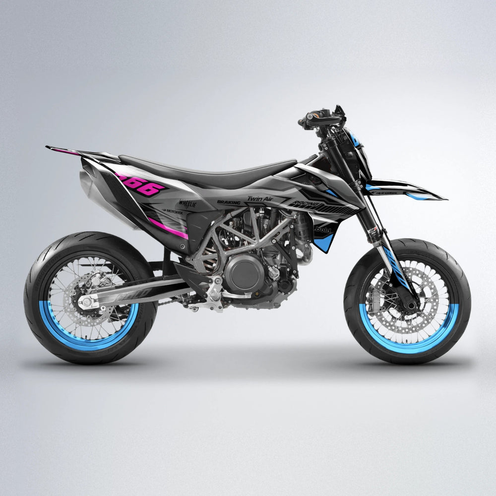 BRANDER KTM SMC 690 supermoto graphics kit in Pink & Light Blue