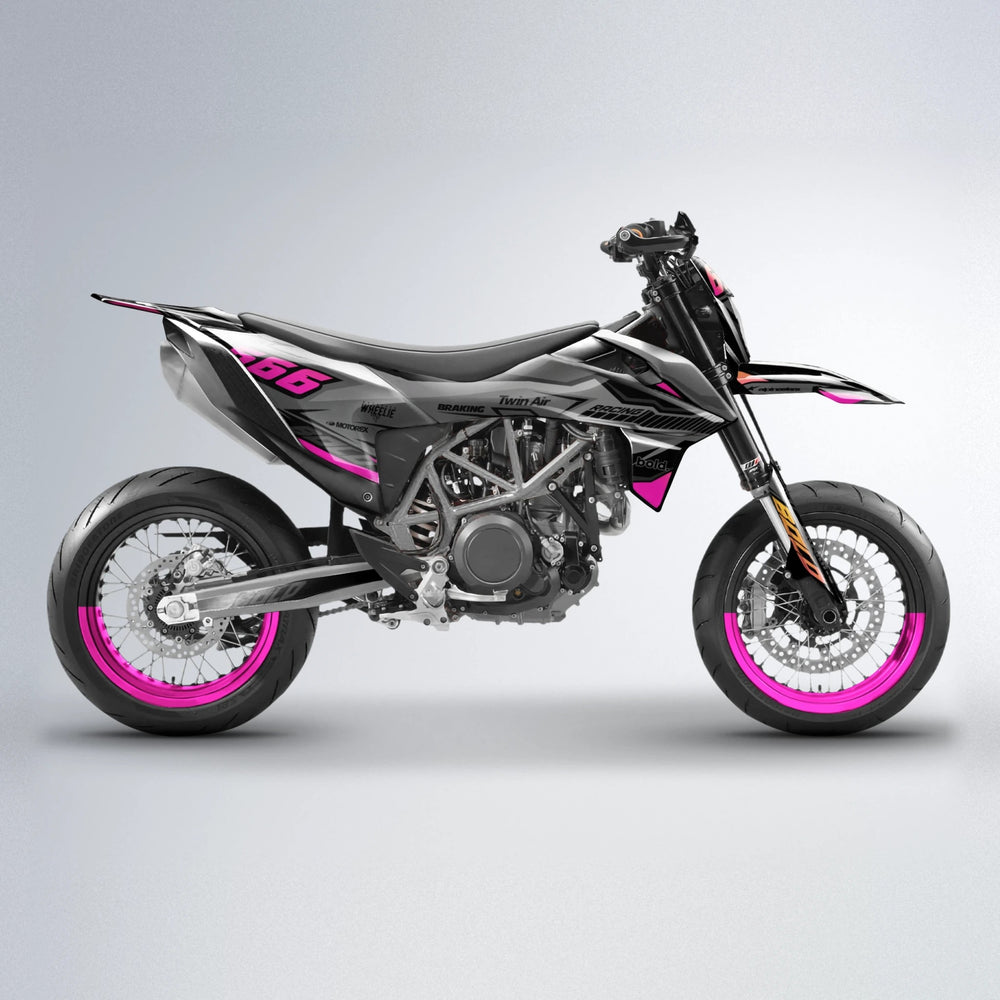BRANDER KTM SMC 690 supermoto graphics kit in Pink & Yellow