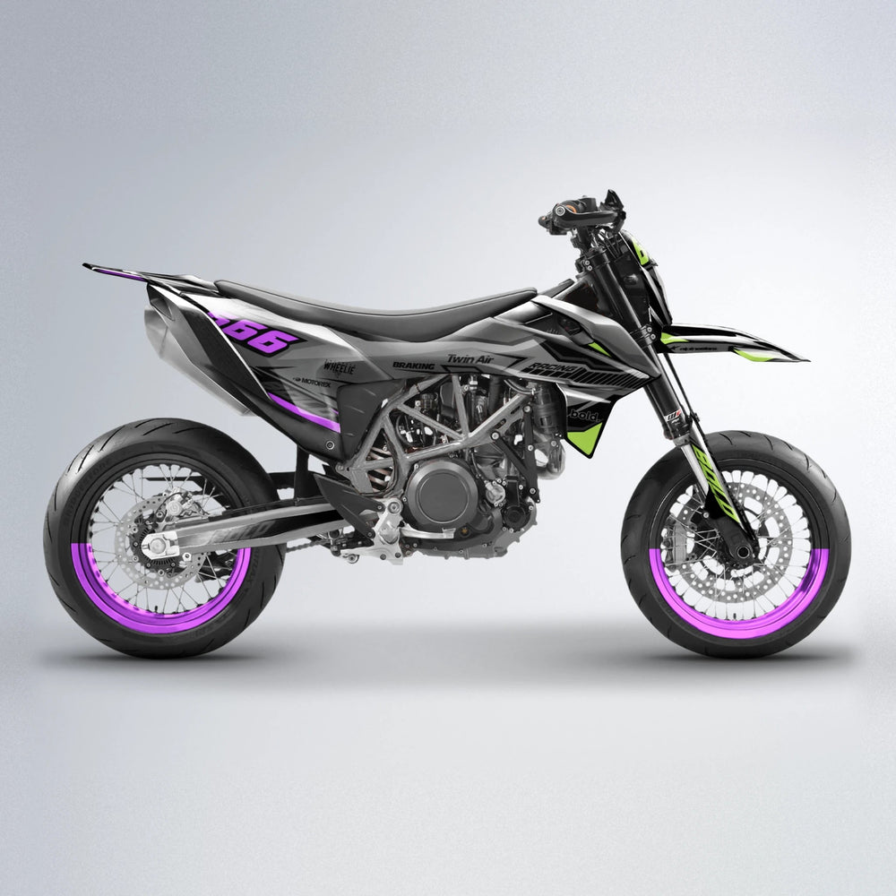 BRANDER KTM SMC 690 supermoto graphics kit in Purple & Yellow
