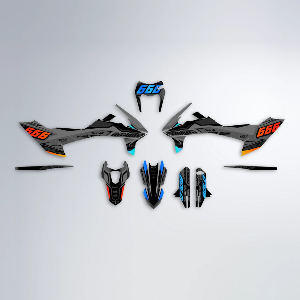 BRANDER KTM SMC 690 graphics kit parts layout in Sunset Fade
