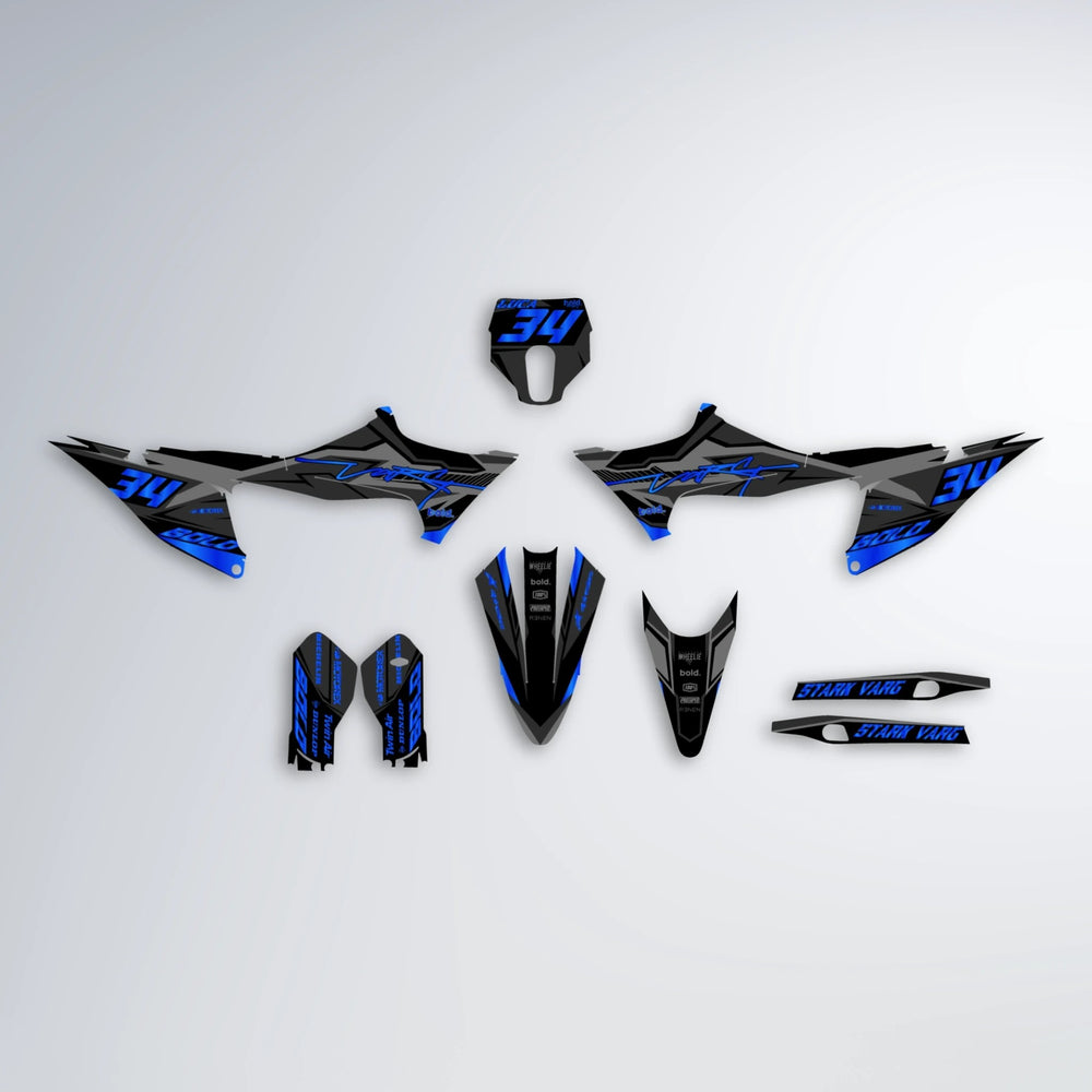 BRANDER Stark Varg MX graphics kit parts layout in Blue