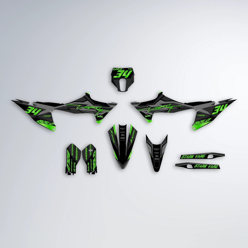 BRANDER Stark Varg SM graphics kit parts layout in Green