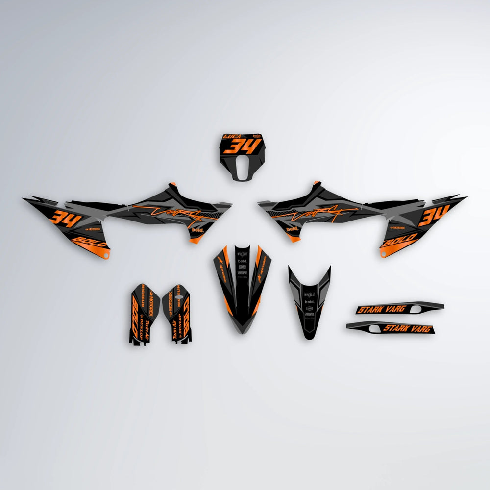BRANDER Stark Varg SM graphics kit parts layout in Orange