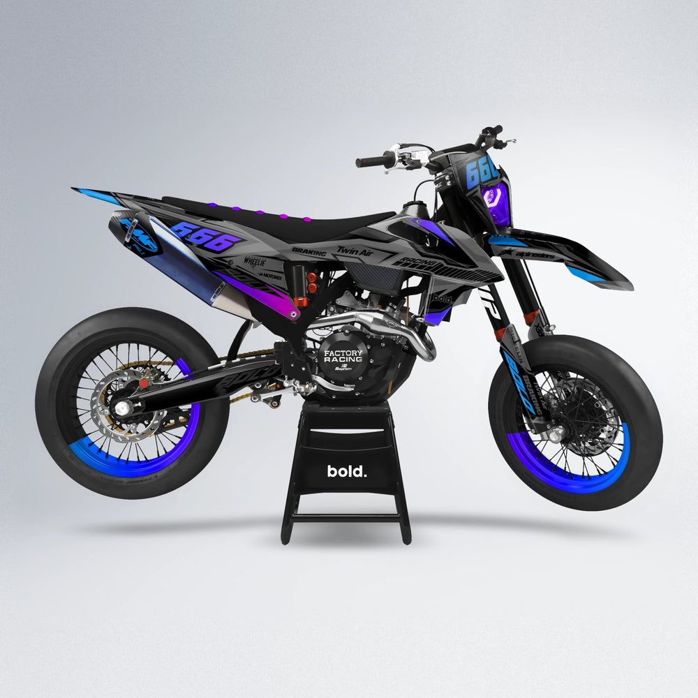 BRANDER supermoto graphics kit in Blue Purple Fade
