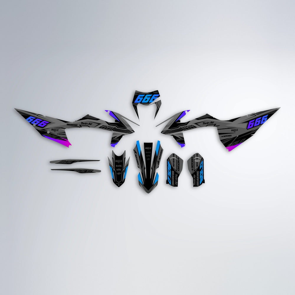 BRANDER graphics kit parts layout in Blue Purple Fade
