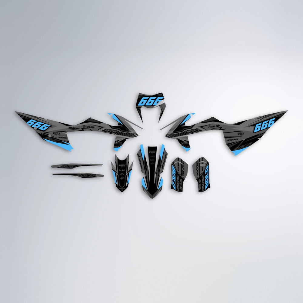 BRANDER graphics kit parts layout in Cyan