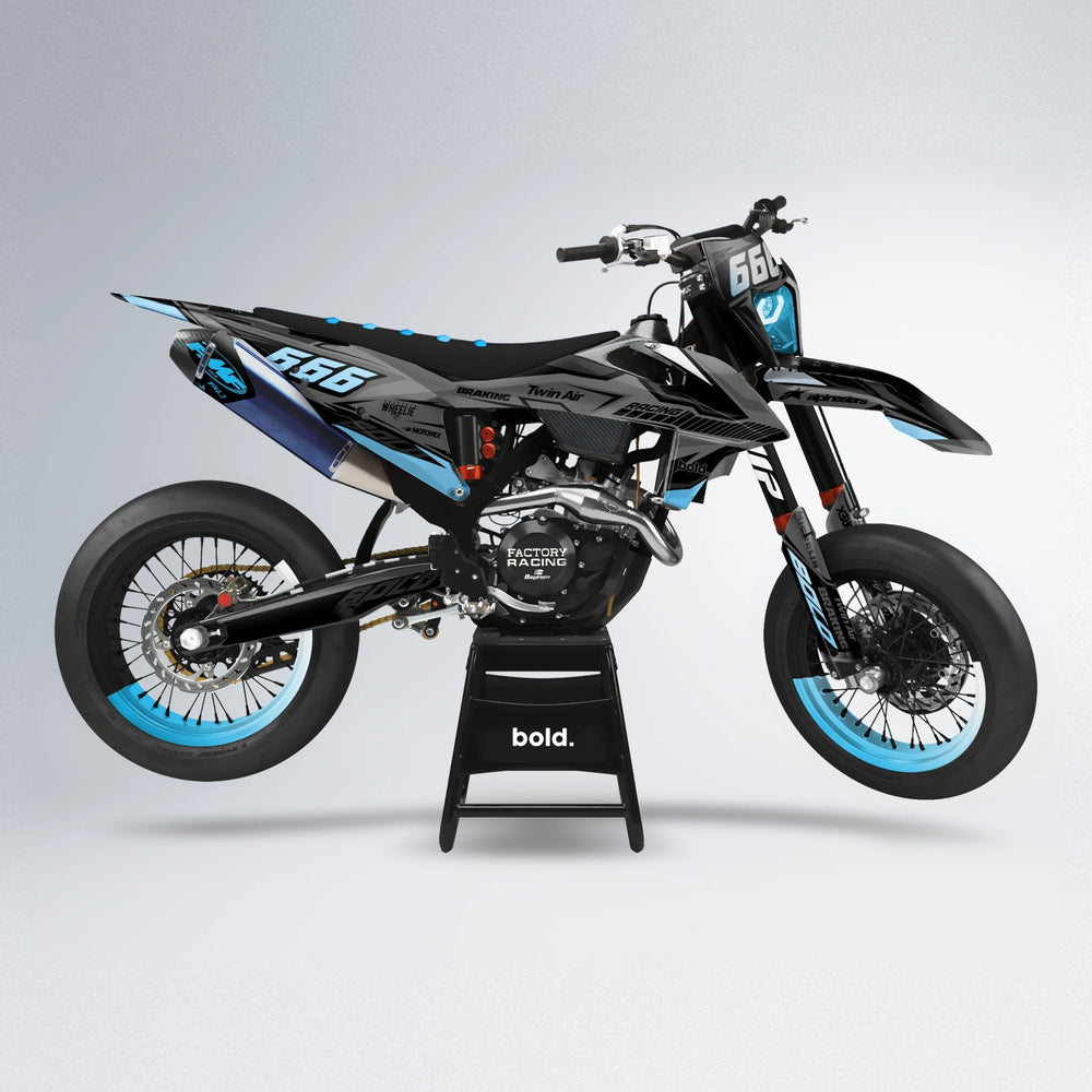 BRANDER supermoto graphics kit in Light Blue & White