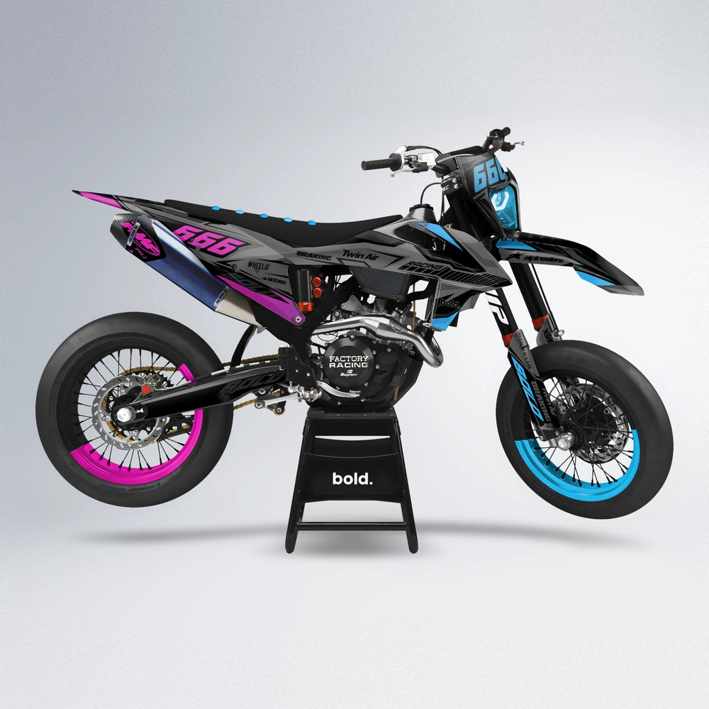 BRANDER supermoto graphics kit in Pink & Light Blue