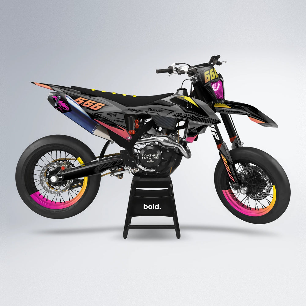 BRANDER supermoto graphics kit in Pink & Yellow