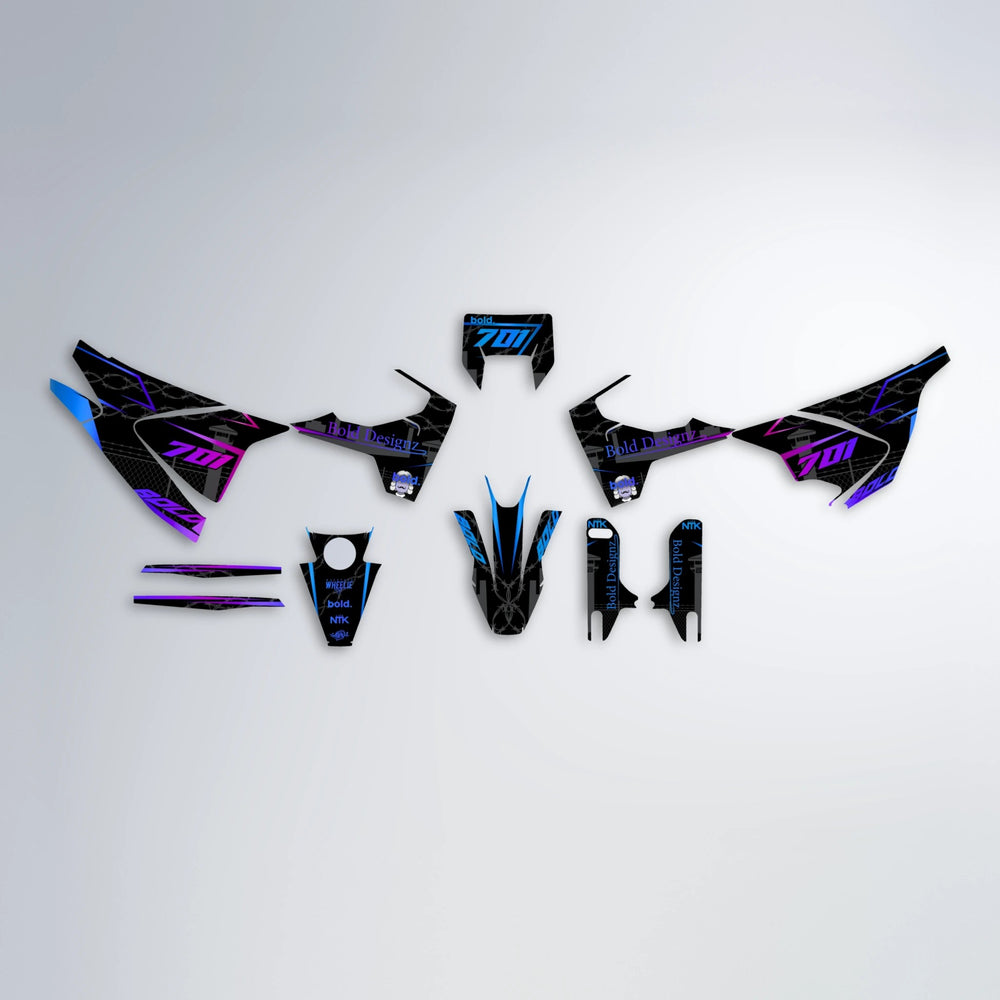 CARLITO Husqvarna 701 graphics kit parts layout in Blue Purple Fade
