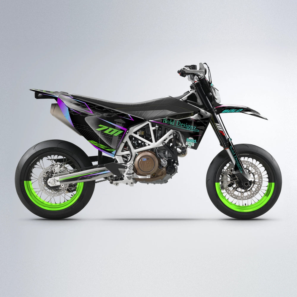 CARLITO Husqvarna 701 supermoto graphics kit in Cyan & Green