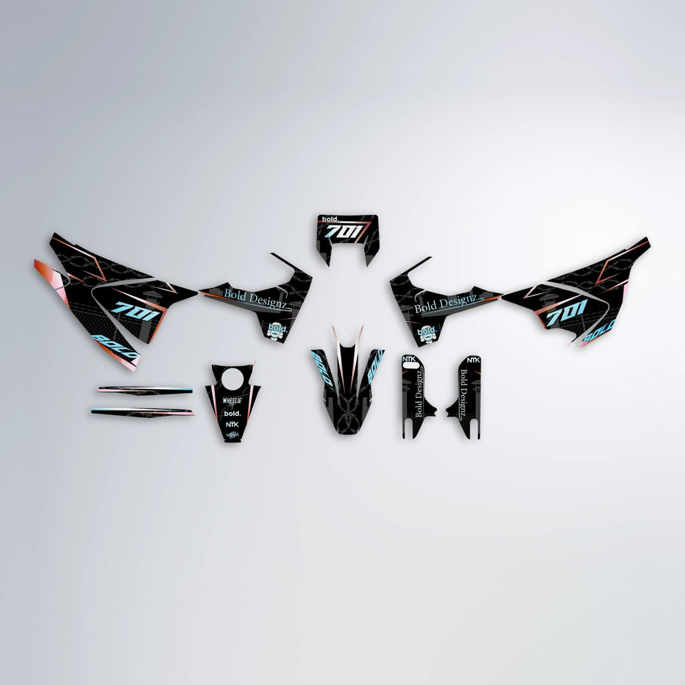CARLITO Husqvarna 701 graphics kit parts layout in Light Blue & White